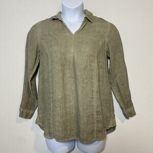 Womens J Jill Love Linen Pullover PS Blouse Sage Green Coastal Resort Laggon Boh